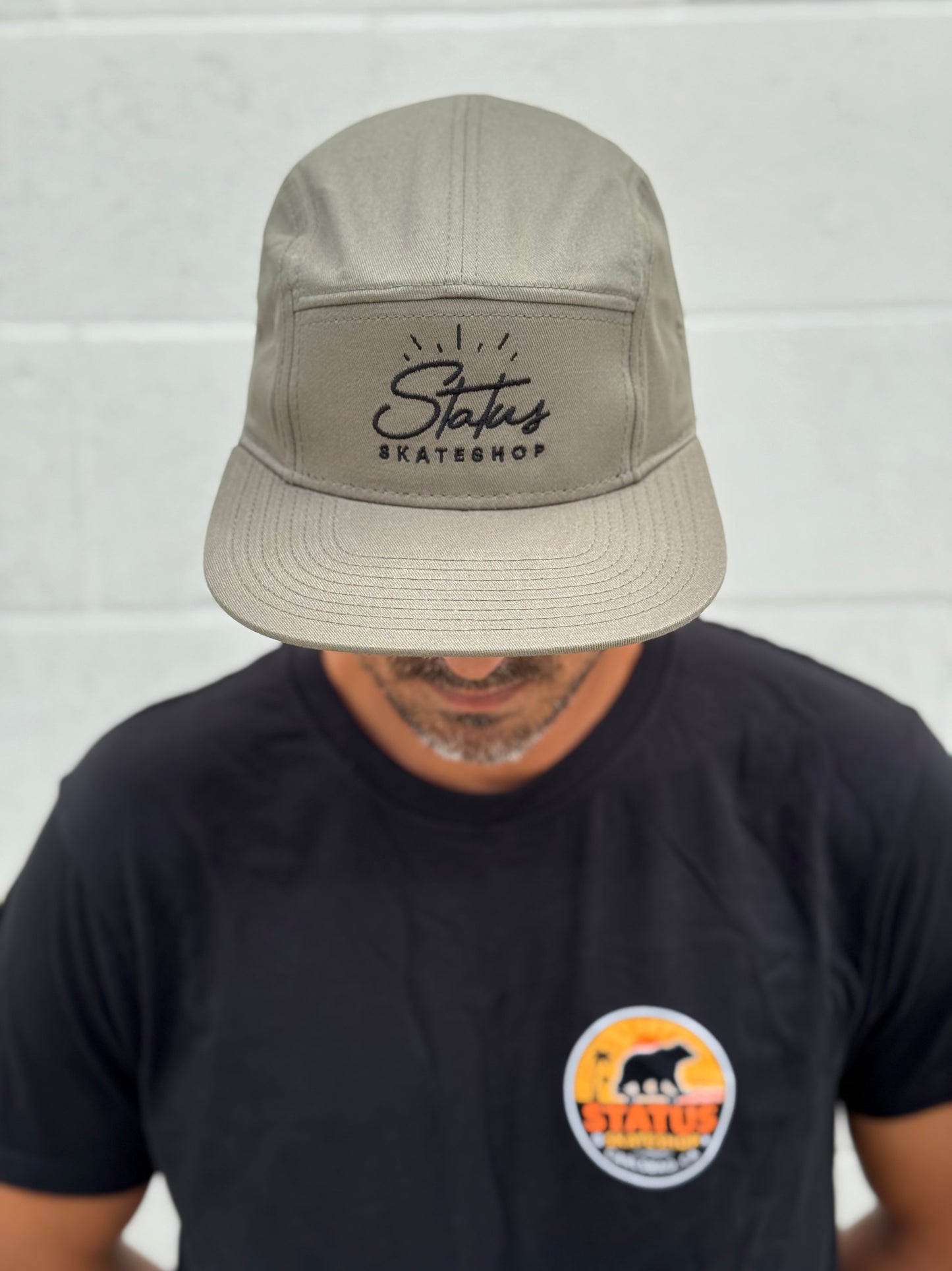 Status Embroidered Camper 5 Panel Hat - Olive Green