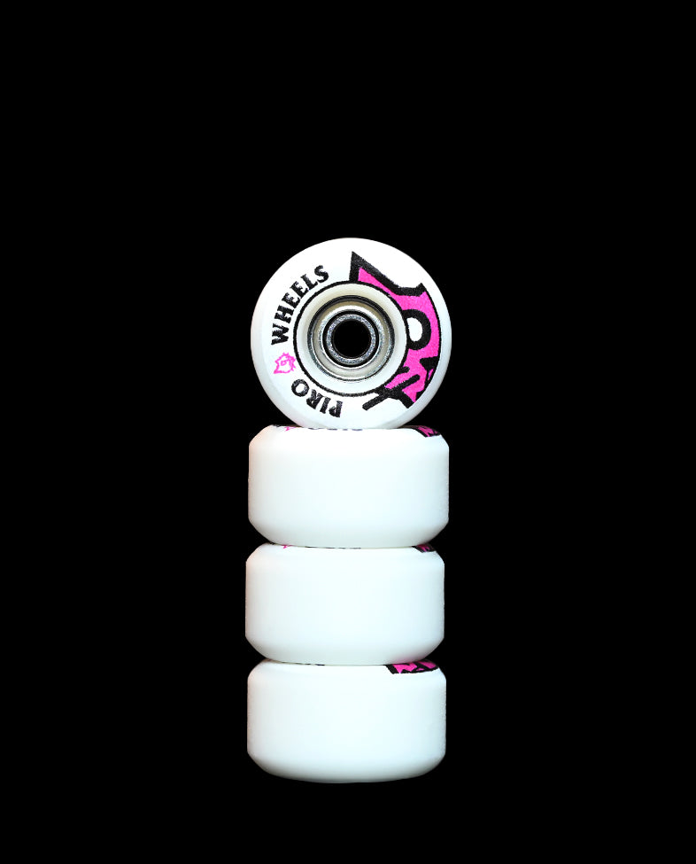 Piro Bone Head (Pink) White Performance Real Wear Graphic Fingerboard Wheels (P3)