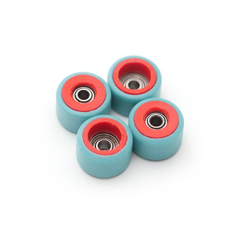 Flatface Dual Durometer Bearing Wheels (Red/Turquoise) - Fingerboard - FB Wheels