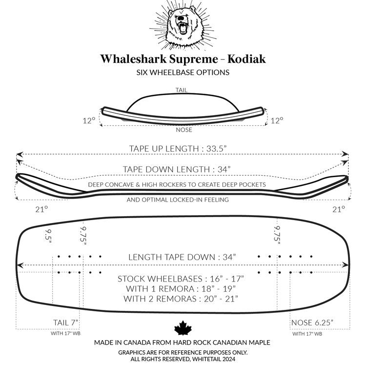 Whitetail Whaleshark Supreme - Kodiak - 33.5 Surfskate Deck WB16-21 - Surfskate - Decks