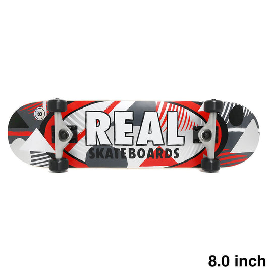 Real Hatched Oval Red 8.0" Skateboard Complete