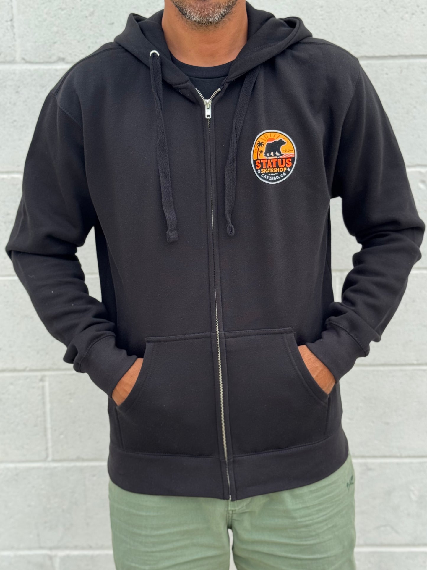 Status Bear Orange Circle Zip Hoodie Black