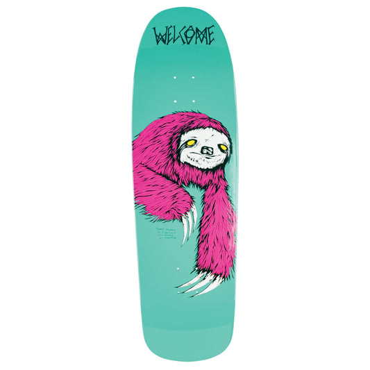 Welcome Sloth on Slappy Slap 9.5" Teal Dip Skateboard Deck