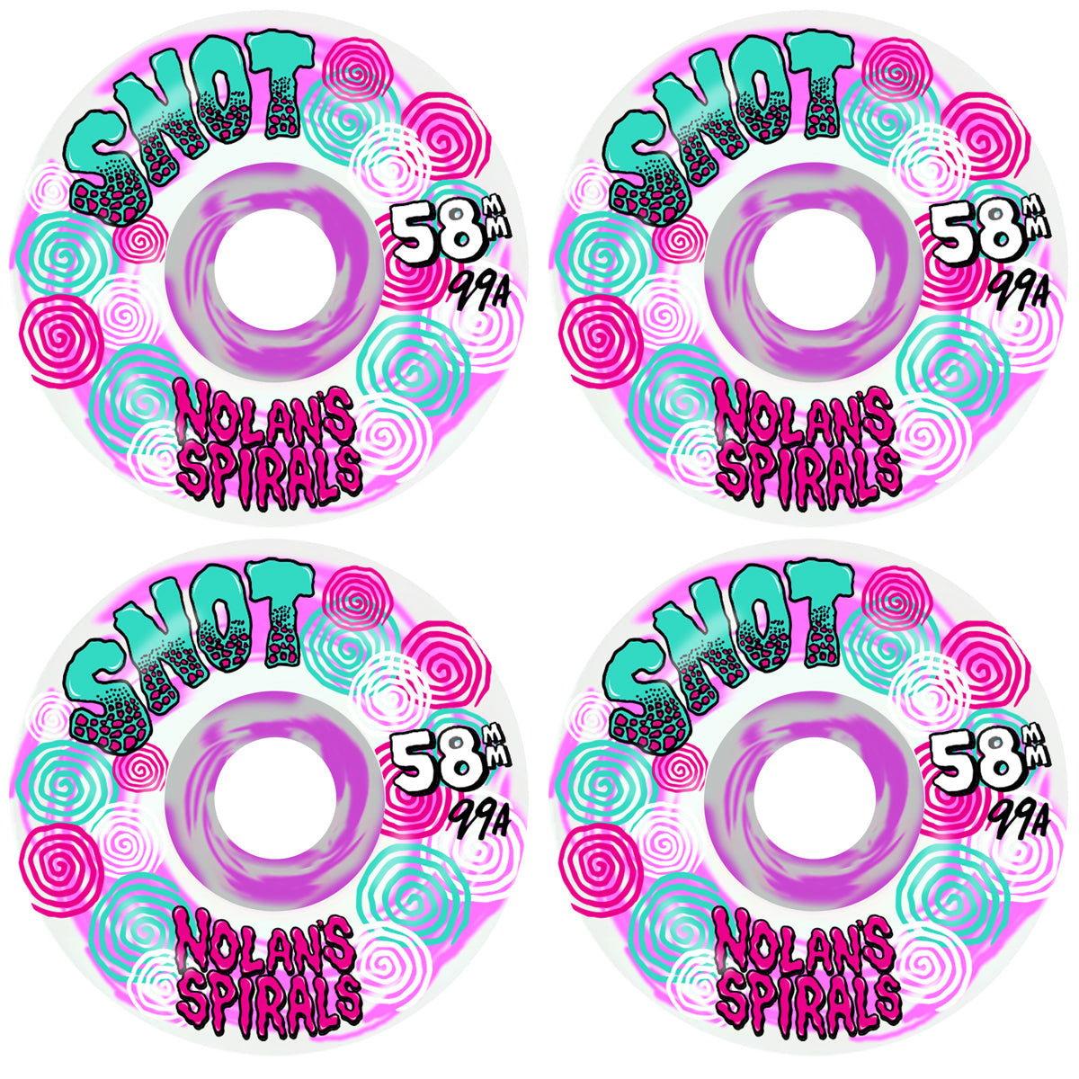 Snot 58mm Nolan Houghton 99a Spiral Wide Boys Pink Swirl Skateboard Wheels