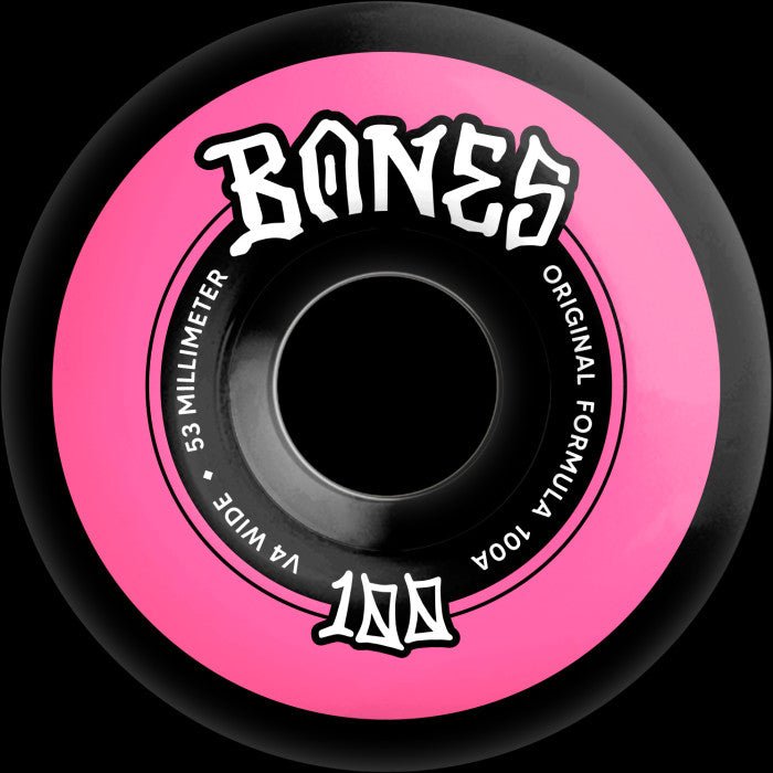 Bones 100's 53mm V4 Wide (Black w/Pink) 100a - Skateboard - Wheels