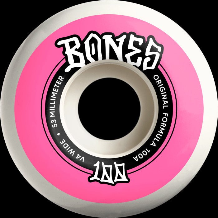 Bones 100's 53mm V4 Wide (White w/Pink) 100a - Skateboard - Wheels