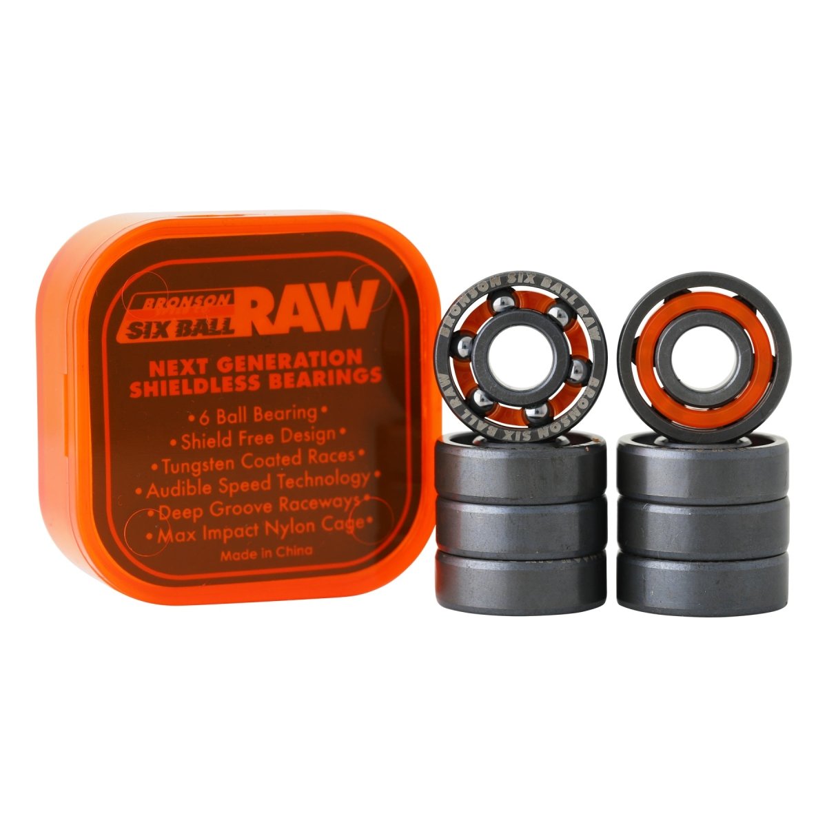 BRONSON RAW 6 Ball BEARINGS 8 PK - Skateboard - Bearings