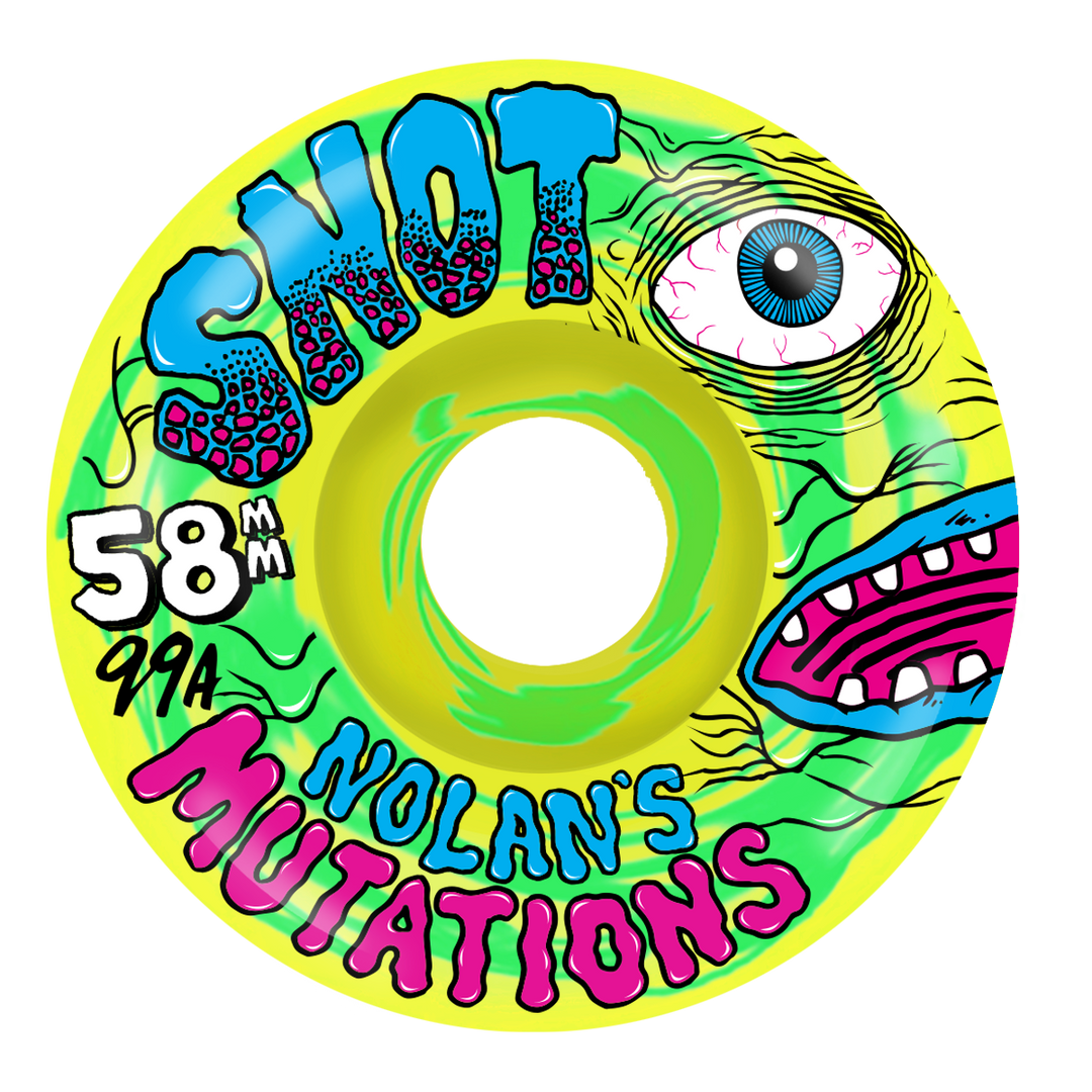 Snot 58mm Nolan's Mutations 99A Green/Yellow Skateboard Wheels