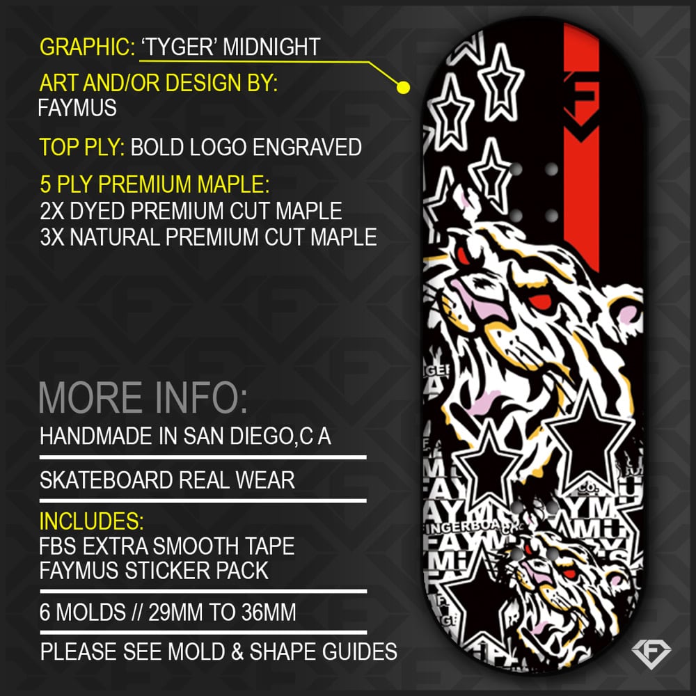 FAYMUS EVYL "Tyger Midnight" 34mm Fingerboard Deck - Fingerboard - FB Decks