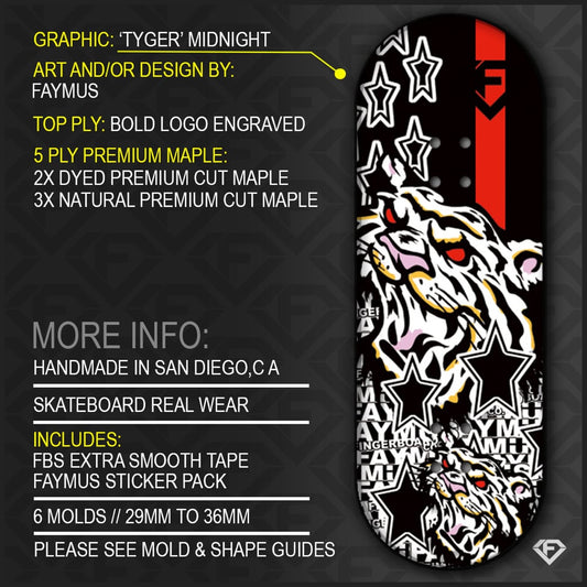 FAYMUS EVYL "Tyger Midnight" 34mm Fingerboard Deck - Fingerboard - FB Decks