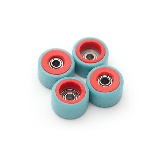 Flatface Dual Durometer Bearing Wheels (Red/Turquoise) - Fingerboard - FB Wheels