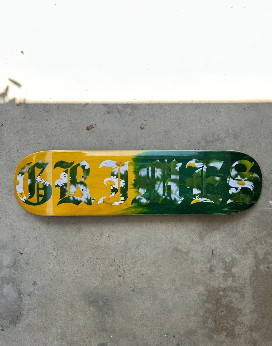 Grimes Old English Daisy 8.0" (Yellow/Green) - Skateboard - Decks