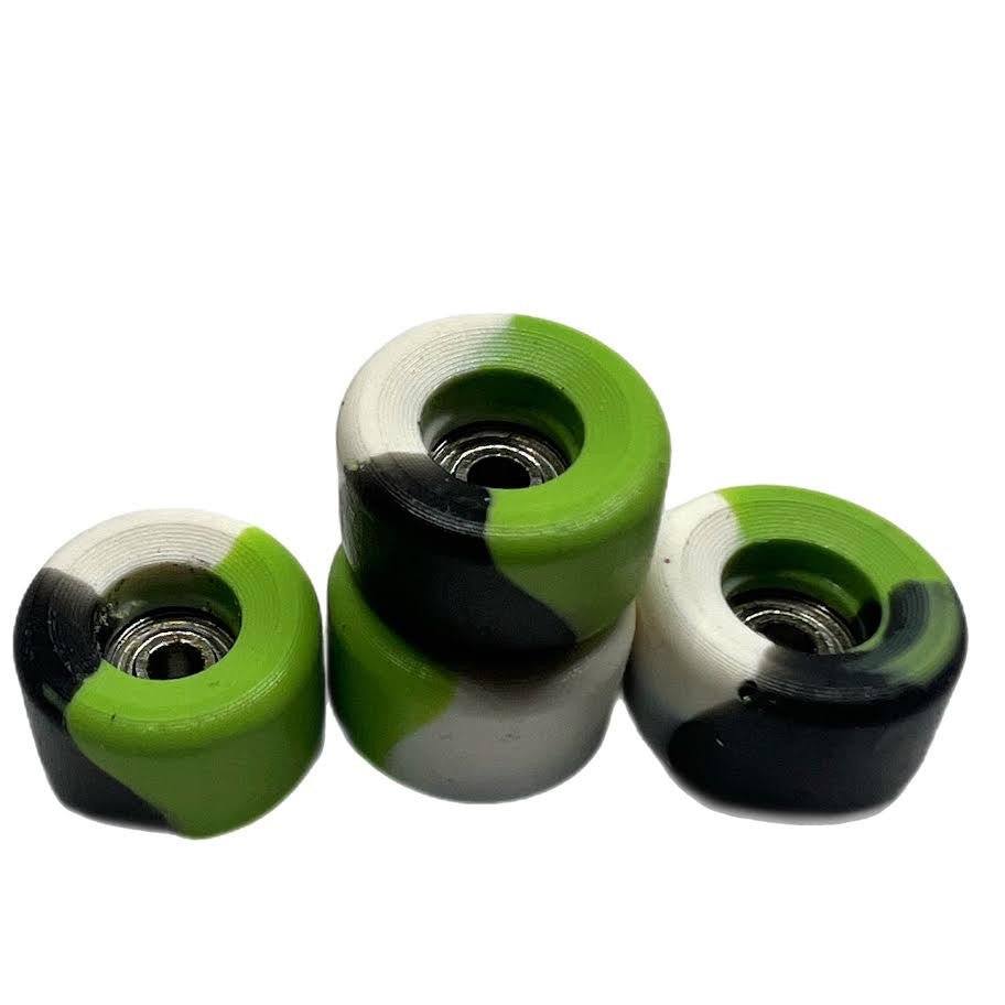 LC Boards Fingerboard Urethane Swirl Bowl 65D Wheels (Black/White/Green) - Fingerboard - FB Wheels