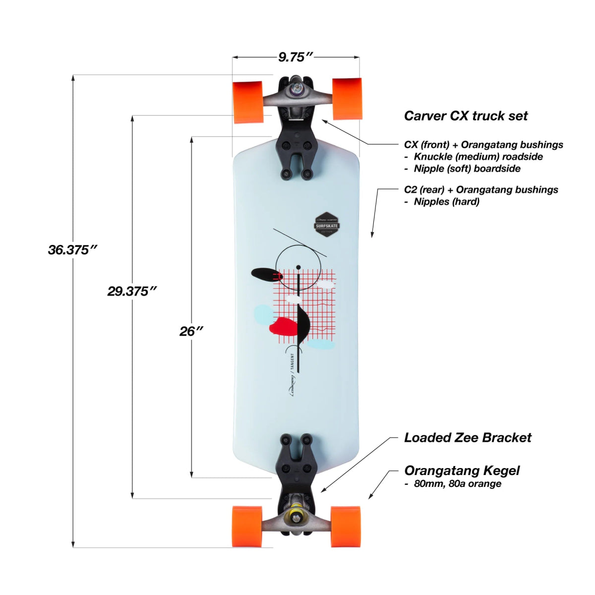 Loaded Tangent Surfskate Complete 36.375" Kegel 80mm 80a - Longboard - Completes