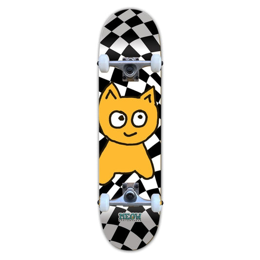 Meow Big Cat Checker Twist 7.75" White Complete Skateboard - Skateboard - Completes