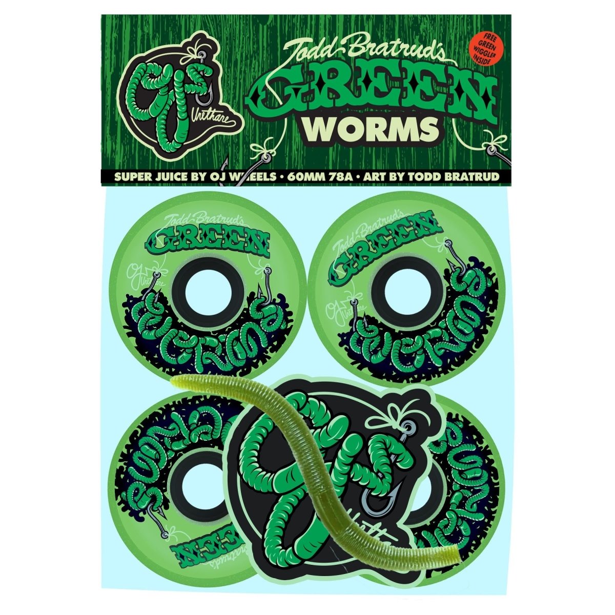 OJ 78a Super Juice 60mm Green Worms - Skateboard - Wheels