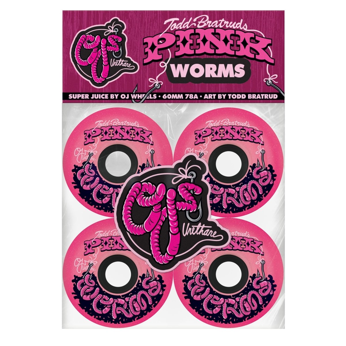 OJ 78a Super Juice 60mm Pink Worms Skateboard Wheels - Skateboard - Wheels