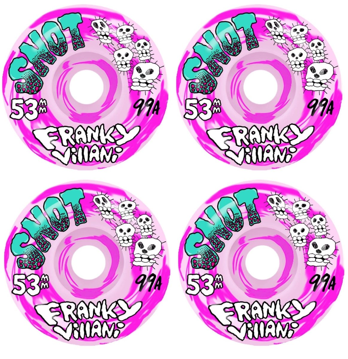 Snot 53mm Franky Villani Skulls 99a Pink Swirl Skateboard Wheels - Skateboard - Wheels