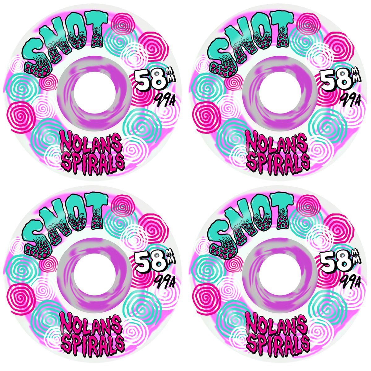 Snot 58mm Nolan Houghton 99a Spiral Wide Boys Pink Swirl Skateboard Wheels - Skateboard - Wheels