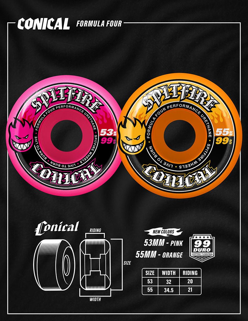 Spitfire F4 99a 55mm Orange Conical Skateboard Wheels - Skateboard - Wheels