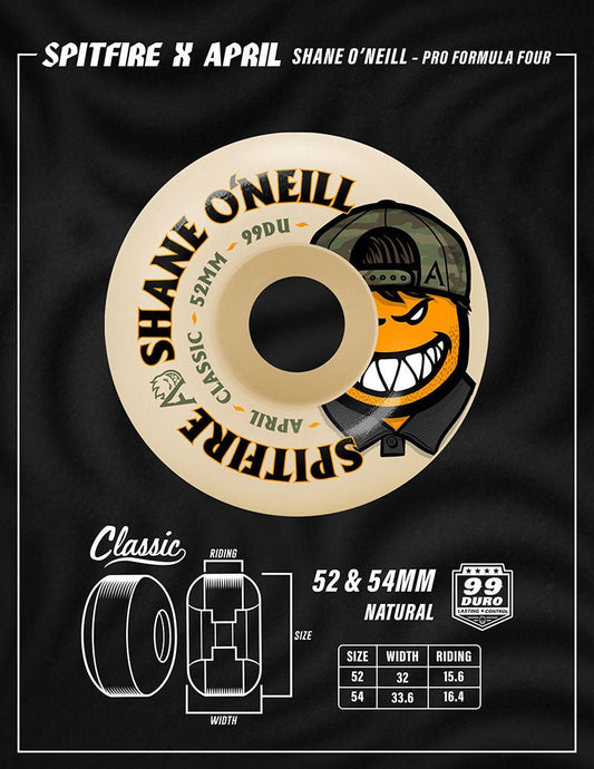 Spitfire F4 x April 99a 54mm Shane Classic Skateboard Wheels - Skateboard - Wheels
