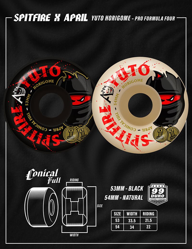 Spitfire F4 x April 99a 54mm White Yuto Conical Full Skateboard Wheels - Skateboard - Wheels