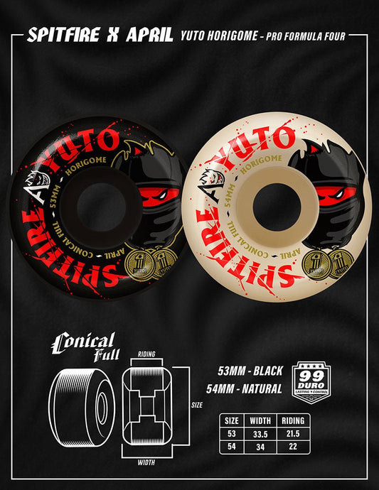 Spitfire F4 x April 99a 54mm White Yuto Conical Full Skateboard Wheels - Skateboard - Wheels