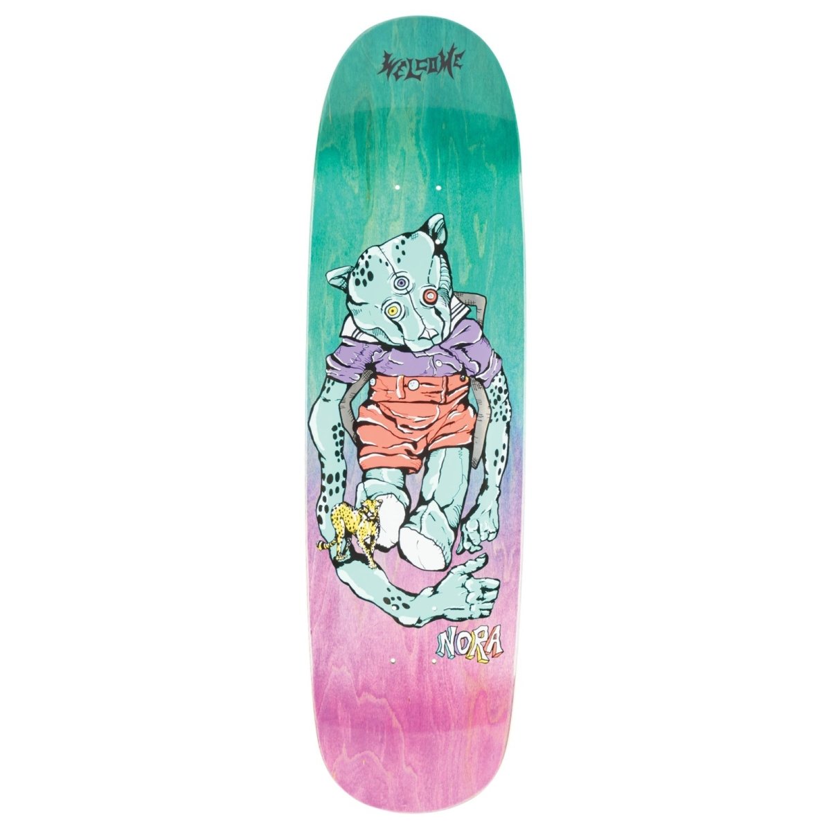 Welcome Nora Teddy on Sphynx 8.8" Teal/Purple Gradient Stain Skateboard Deck - Skateboard - Decks