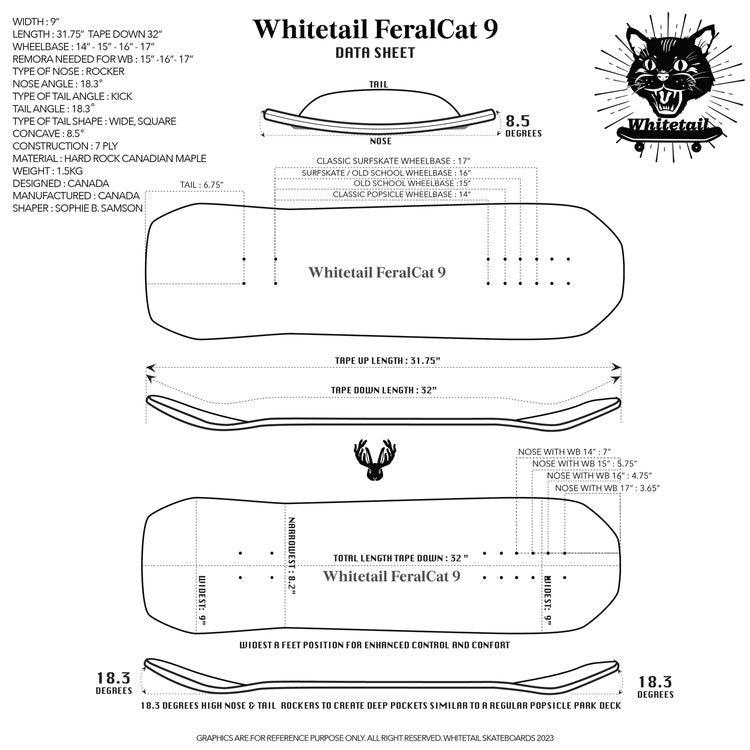 Whitetail FeralCat 32" Surfskate Deck WB15-16-17 - Surfskate - Decks