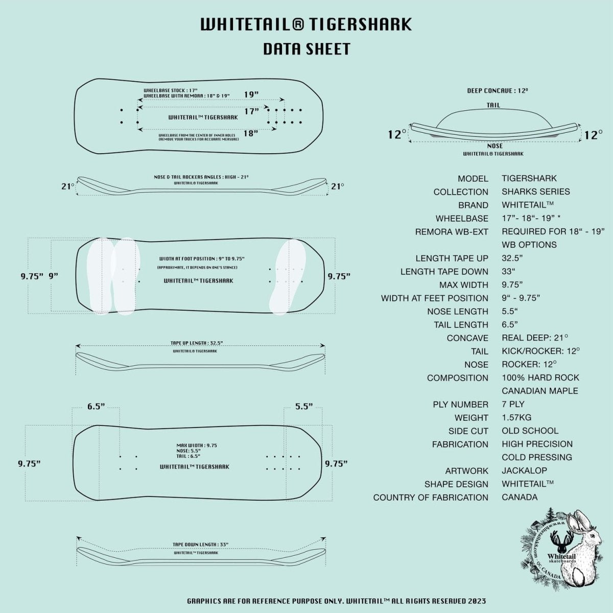 Whitetail Tigershark 33.5" Surfskate Deck WB17-18-19 - Surfskate - Decks